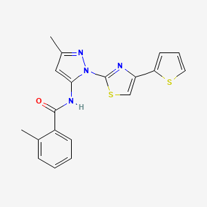 molecular formula C19H16N4OS2 B2572440 2-methyl-N-(3-methyl-1-(4-(thiophen-2-yl)thiazol-2-yl)-1H-pyrazol-5-yl)benzamide CAS No. 1172454-67-9
