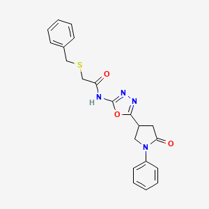 molecular formula C21H20N4O3S B2572478 2-(benzylsulfanyl)-N-[5-(5-oxo-1-phenylpyrrolidin-3-yl)-1,3,4-oxadiazol-2-yl]acetamide CAS No. 1286718-63-5