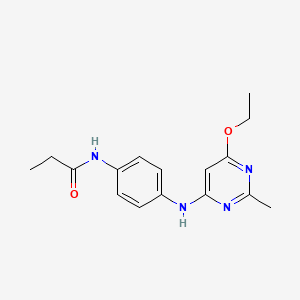 molecular formula C16H20N4O2 B2572505 N-(4-((6-ethoxy-2-methylpyrimidin-4-yl)amino)phenyl)propionamide CAS No. 946355-27-7