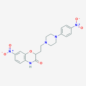 molecular formula C20H21N5O6 B2572520 7-nitro-2-{2-[4-(4-nitrophenyl)piperazino]ethyl}-2H-1,4-benzoxazin-3(4H)-one CAS No. 866137-64-6