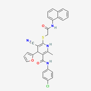 molecular formula C30H23ClN4O3S B2572530 N-(4-chlorophenyl)-5-cyano-4-(2-furyl)-2-methyl-6-{[2-(1-naphthylamino)-2-oxoethyl]thio}-1,4-dihydropyridine-3-carboxamide CAS No. 380327-83-3