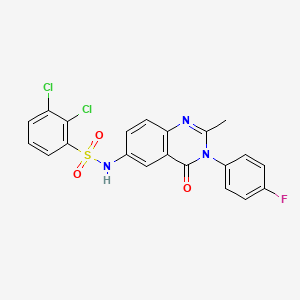 molecular formula C21H14Cl2FN3O3S B2572531 2,3-dichloro-N-(3-(4-fluorophenyl)-2-methyl-4-oxo-3,4-dihydroquinazolin-6-yl)benzenesulfonamide CAS No. 1105239-12-0