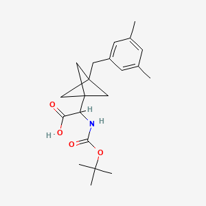 molecular formula C21H29NO4 B2572532 2-[3-[(3,5-Dimethylphenyl)methyl]-1-bicyclo[1.1.1]pentanyl]-2-[(2-methylpropan-2-yl)oxycarbonylamino]acetic acid CAS No. 2287262-74-0