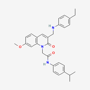 molecular formula C30H33N3O3 B2572541 2-(3-{[(4-ethylphenyl)amino]methyl}-7-methoxy-2-oxo-1,2-dihydroquinolin-1-yl)-N-[4-(propan-2-yl)phenyl]acetamide CAS No. 893784-97-9