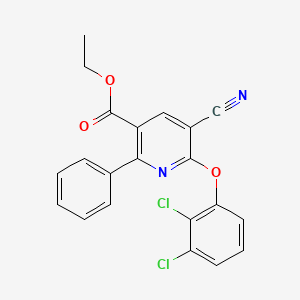 molecular formula C21H14Cl2N2O3 B2572552 Ethyl 5-cyano-6-(2,3-dichlorophenoxy)-2-phenylnicotinate CAS No. 306980-20-1