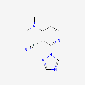 molecular formula C10H10N6 B2572601 4-(dimethylamino)-2-(1H-1,2,4-triazol-1-yl)nicotinonitrile CAS No. 303986-31-4
