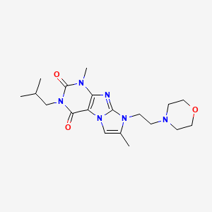 molecular formula C19H28N6O3 B2572603 3-isobutyl-1,7-dimethyl-8-(2-morpholinoethyl)-1H-imidazo[2,1-f]purine-2,4(3H,8H)-dione CAS No. 916029-72-6