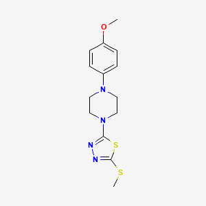 molecular formula C14H18N4OS2 B2572614 2-(4-(4-Methoxyphenyl)piperazin-1-yl)-5-(methylthio)-1,3,4-thiadiazole CAS No. 1105197-88-3