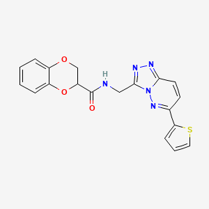 molecular formula C19H15N5O3S B2572619 N-((6-(thiophen-2-yl)-[1,2,4]triazolo[4,3-b]pyridazin-3-yl)methyl)-2,3-dihydrobenzo[b][1,4]dioxine-2-carboxamide CAS No. 1903278-06-7