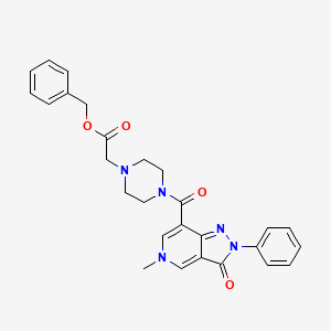 molecular formula C27H27N5O4 B2572714 benzyl 2-(4-(5-methyl-3-oxo-2-phenyl-3,5-dihydro-2H-pyrazolo[4,3-c]pyridine-7-carbonyl)piperazin-1-yl)acetate CAS No. 1105216-99-6