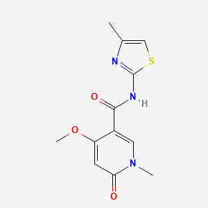 molecular formula C12H13N3O3S B2572720 4-methoxy-1-methyl-N-(4-methylthiazol-2-yl)-6-oxo-1,6-dihydropyridine-3-carboxamide CAS No. 2034378-59-9
