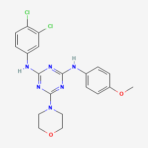 molecular formula C20H20Cl2N6O2 B2572762 N-(3,4-dichlorophenyl)-N'-(4-methoxyphenyl)-6-(morpholin-4-yl)-1,3,5-triazine-2,4-diamine CAS No. 898611-41-1