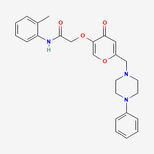 molecular formula C25H27N3O4 B2572795 2-((4-oxo-6-((4-phenylpiperazin-1-yl)methyl)-4H-pyran-3-yl)oxy)-N-(o-tolyl)acetamide CAS No. 898417-01-1