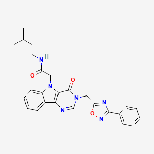 molecular formula C26H26N6O3 B2572839 N-(3-methylbutyl)-2-{4-oxo-3-[(3-phenyl-1,2,4-oxadiazol-5-yl)methyl]-3H,4H,5H-pyrimido[5,4-b]indol-5-yl}acetamide CAS No. 1111000-46-4