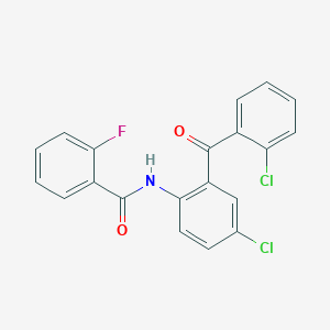 molecular formula C20H12Cl2FNO2 B2572858 N-[4-chloro-2-(2-chlorobenzoyl)phenyl]-2-fluorobenzamide CAS No. 313368-18-2