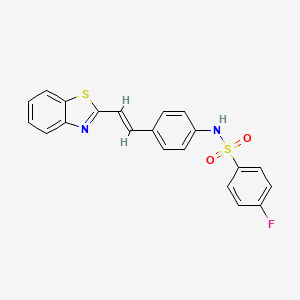 molecular formula C21H15FN2O2S2 B2572886 N-[4-[(E)-2-(1,3-benzothiazol-2-yl)ethenyl]phenyl]-4-fluorobenzenesulfonamide CAS No. 478050-01-0