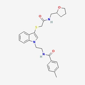 molecular formula C25H29N3O3S B2572903 4-methyl-N-[2-[3-[2-oxo-2-(oxolan-2-ylmethylamino)ethyl]sulfanylindol-1-yl]ethyl]benzamide CAS No. 862826-50-4