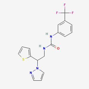 molecular formula C17H15F3N4OS B2572936 1-(2-(1H-pyrazol-1-yl)-2-(thiophen-2-yl)ethyl)-3-(3-(trifluoromethyl)phenyl)urea CAS No. 2034543-03-6