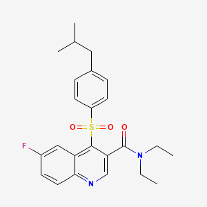 molecular formula C24H27FN2O3S B2572950 N,N-DIETHYL-6-FLUORO-4-[4-(2-METHYLPROPYL)BENZENESULFONYL]QUINOLINE-3-CARBOXAMIDE CAS No. 1110989-80-4