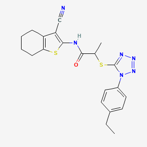 molecular formula C21H22N6OS2 B2572991 N-(3-cyano-4,5,6,7-tetrahydro-1-benzothiophen-2-yl)-2-{[1-(4-ethylphenyl)-1H-1,2,3,4-tetrazol-5-yl]sulfanyl}propanamide CAS No. 887347-67-3