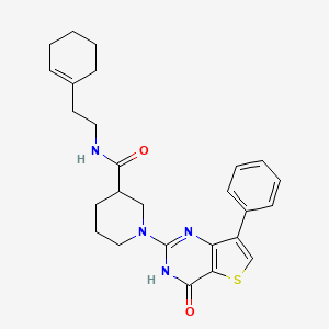 molecular formula C26H30N4O2S B2573010 N-(2-(cyclohex-1-en-1-yl)ethyl)-1-(4-oxo-7-phenyl-3,4-dihydrothieno[3,2-d]pyrimidin-2-yl)piperidine-3-carboxamide CAS No. 1242872-02-1