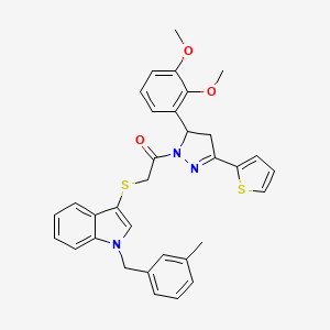 molecular formula C33H31N3O3S2 B2573011 1-(5-(2,3-dimethoxyphenyl)-3-(thiophen-2-yl)-4,5-dihydro-1H-pyrazol-1-yl)-2-((1-(3-methylbenzyl)-1H-indol-3-yl)thio)ethanone CAS No. 681276-16-4