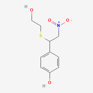 molecular formula C10H13NO4S B2573075 4-{1-[(2-Hydroxyethyl)sulfanyl]-2-nitroethyl}phenol CAS No. 302935-51-9
