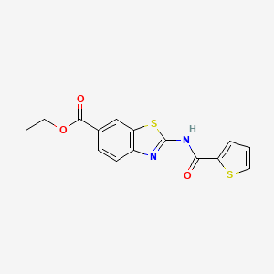 molecular formula C15H12N2O3S2 B2573152 ETHYL 2-(THIOPHENE-2-AMIDO)-1,3-BENZOTHIAZOLE-6-CARBOXYLATE CAS No. 361197-59-3