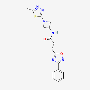 molecular formula C17H18N6O2S B2573188 N-[1-(5-Methyl-1,3,4-thiadiazol-2-yl)azetidin-3-yl]-3-(3-phenyl-1,2,4-oxadiazol-5-yl)propanamide CAS No. 2415563-21-0