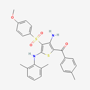 molecular formula C27H26N2O4S2 B2573207 N2-(2,6-dimethylphenyl)-3-(4-methoxybenzenesulfonyl)-5-(4-methylbenzoyl)thiophene-2,4-diamine CAS No. 1115520-73-4