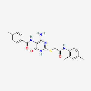 molecular formula C22H23N5O3S B2573215 N-(4-amino-2-((2-((2,4-dimethylphenyl)amino)-2-oxoethyl)thio)-6-oxo-1,6-dihydropyrimidin-5-yl)-4-methylbenzamide CAS No. 888423-14-1
