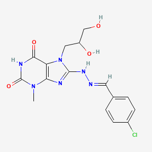 (E)-8-(2-(4-chlorobenzylidene)hydrazinyl)-7-(2,3-dihydroxypropyl)-3-methyl-1H-purine-2,6(3H,7H)-dione
