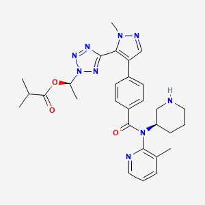 molecular formula C29H35N9O3 B2573259 (1R)-1-[5-(1-Methyl-4-{4-[(3-methylpyridin-2-yl)[(3R)-piperidin-3-yl]carbamoyl]phenyl-1H-pyrazol-5-yl)-2h-1,2,3,4-tetrazol-2-yl]ethyl 2-methylpropanoate CAS No. 1632250-93-1