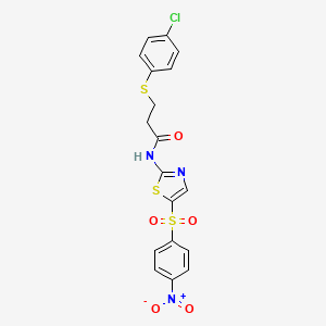 molecular formula C18H14ClN3O5S3 B2573297 3-[(4-CHLOROPHENYL)SULFANYL]-N-[5-(4-NITROBENZENESULFONYL)-1,3-THIAZOL-2-YL]PROPANAMIDE CAS No. 881943-90-4