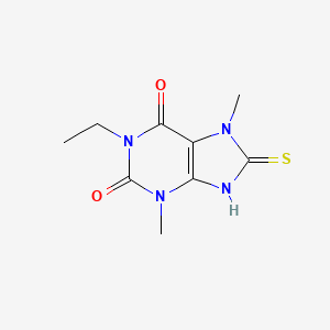 molecular formula C9H12N4O2S B2573339 1-Ethyl-3,7-dimethyl-8-sulfanyl-2,3,6,7-tetrahydro-1h-purine-2,6-dione CAS No. 1203212-36-5