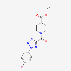 molecular formula C16H18FN5O3 B2573479 ethyl 1-(2-(4-fluorophenyl)-2H-tetrazole-5-carbonyl)piperidine-4-carboxylate CAS No. 1396790-66-1