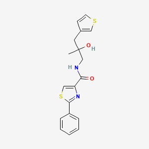 molecular formula C18H18N2O2S2 B2573486 N-[2-hydroxy-2-methyl-3-(thiophen-3-yl)propyl]-2-phenyl-1,3-thiazole-4-carboxamide CAS No. 2097926-19-5