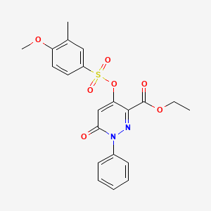 molecular formula C21H20N2O7S B2573561 Ethyl 4-(((4-methoxy-3-methylphenyl)sulfonyl)oxy)-6-oxo-1-phenyl-1,6-dihydropyridazine-3-carboxylate CAS No. 899959-03-6