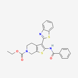 molecular formula C24H21N3O3S2 B2573571 ethyl 2-benzamido-3-(1,3-benzothiazol-2-yl)-4H,5H,6H,7H-thieno[2,3-c]pyridine-6-carboxylate CAS No. 864927-22-0