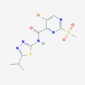 molecular formula C11H12BrN5O3S2 B257359 5-bromo-2-(methylsulfonyl)-N-[5-(propan-2-yl)-1,3,4-thiadiazol-2-yl]pyrimidine-4-carboxamide 