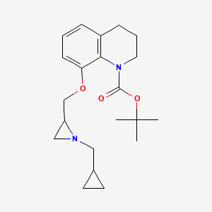 molecular formula C21H30N2O3 B2573598 Tert-butyl 8-[[1-(cyclopropylmethyl)aziridin-2-yl]methoxy]-3,4-dihydro-2H-quinoline-1-carboxylate CAS No. 2418728-97-7