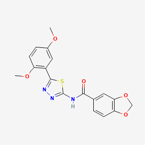 molecular formula C18H15N3O5S B2573608 N-(5-(2,5-dimethoxyphenyl)-1,3,4-thiadiazol-2-yl)benzo[d][1,3]dioxole-5-carboxamide CAS No. 476462-17-6