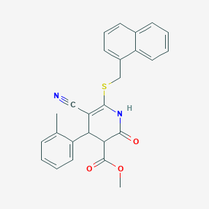 molecular formula C26H22N2O3S B2573611 methyl 5-cyano-4-(2-methylphenyl)-6-{[(naphthalen-1-yl)methyl]sulfanyl}-2-oxo-1,2,3,4-tetrahydropyridine-3-carboxylate CAS No. 337499-38-4