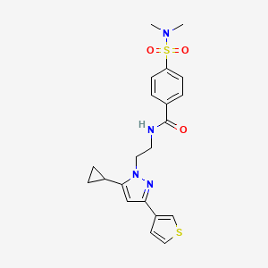 molecular formula C21H24N4O3S2 B2573616 N-{2-[5-cyclopropyl-3-(thiophen-3-yl)-1H-pyrazol-1-yl]ethyl}-4-(dimethylsulfamoyl)benzamide CAS No. 2034506-68-6