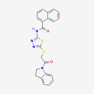 molecular formula C23H18N4O2S2 B2573646 N-(5-((2-(indolin-1-yl)-2-oxoethyl)thio)-1,3,4-thiadiazol-2-yl)-1-naphthamide CAS No. 392301-08-5