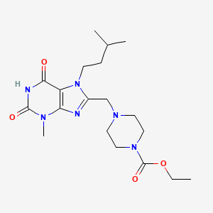 molecular formula C19H30N6O4 B2573755 ethyl 4-{[3-methyl-7-(3-methylbutyl)-2,6-dioxo-2,3,6,7-tetrahydro-1H-purin-8-yl]methyl}piperazine-1-carboxylate CAS No. 896299-61-9