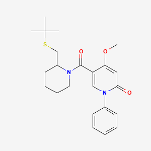 molecular formula C23H30N2O3S B2573819 5-(2-((tert-butylthio)methyl)piperidine-1-carbonyl)-4-methoxy-1-phenylpyridin-2(1H)-one CAS No. 2034536-55-3