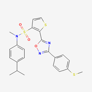 molecular formula C23H23N3O3S3 B2573830 N-methyl-2-{3-[4-(methylsulfanyl)phenyl]-1,2,4-oxadiazol-5-yl}-N-[4-(propan-2-yl)phenyl]thiophene-3-sulfonamide CAS No. 1291868-88-6