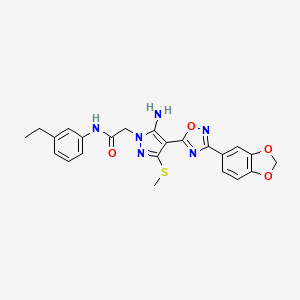 B2573866 2-(5-amino-4-(3-(benzo[d][1,3]dioxol-5-yl)-1,2,4-oxadiazol-5-yl)-3-(methylthio)-1H-pyrazol-1-yl)-N-(3-ethylphenyl)acetamide CAS No. 1019098-37-3