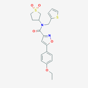 molecular formula C21H22N2O5S2 B257387 N-(11-DIOXO-1LAMBDA6-THIOLAN-3-YL)-5-(4-ETHOXYPHENYL)-N-[(THIOPHEN-2-YL)METHYL]-12-OXAZOLE-3-CARBOXAMIDE 